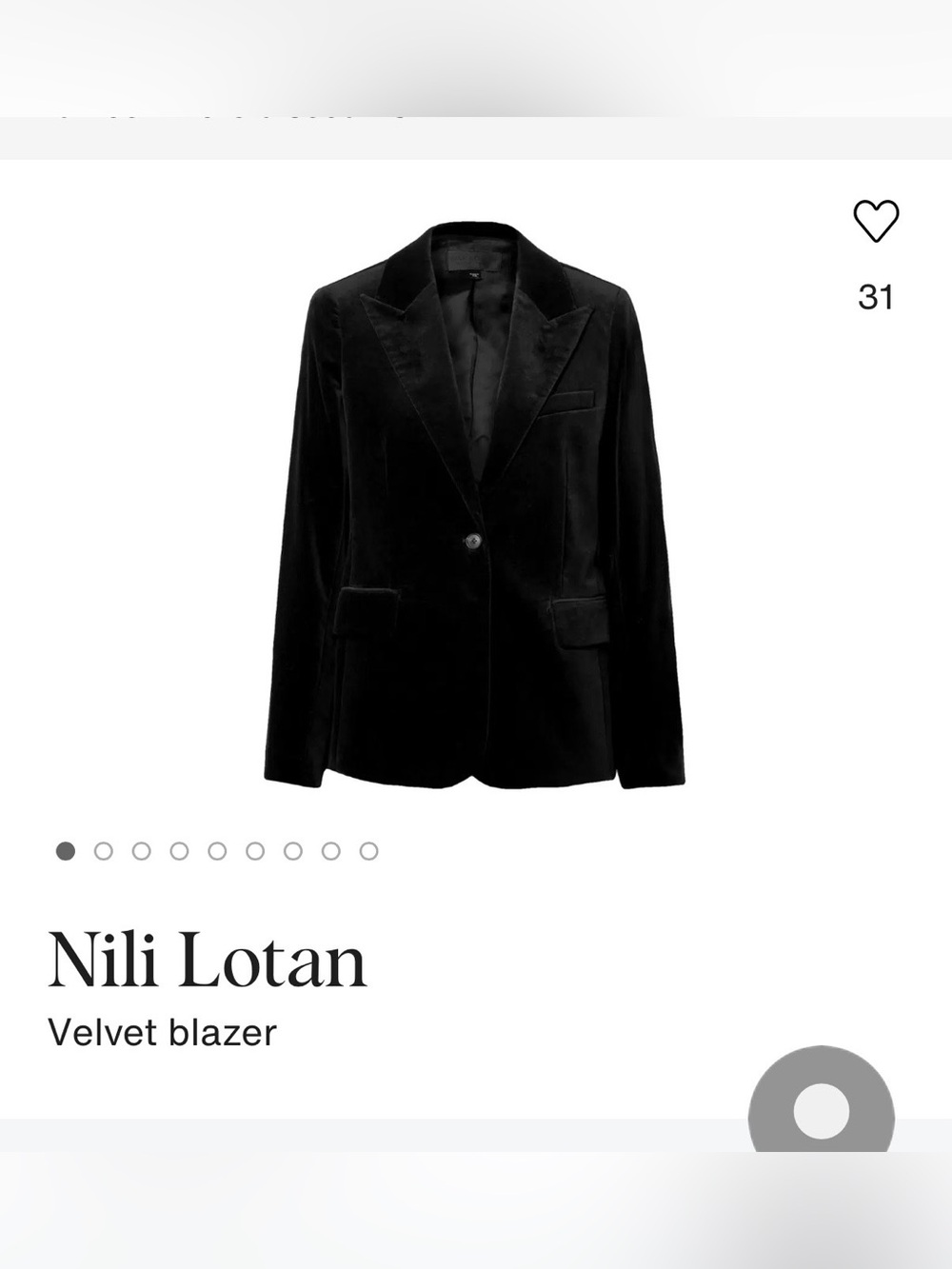 Nili Lotan Black Velvet Blazer size 8 never worn